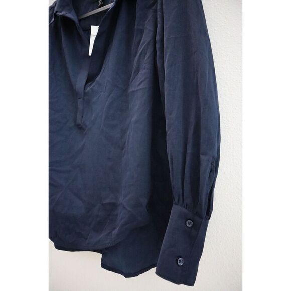 Banana Republic Women Petite Sz S Preppy Navy L/S Silky Collar Blouse - Picture 3 of 7